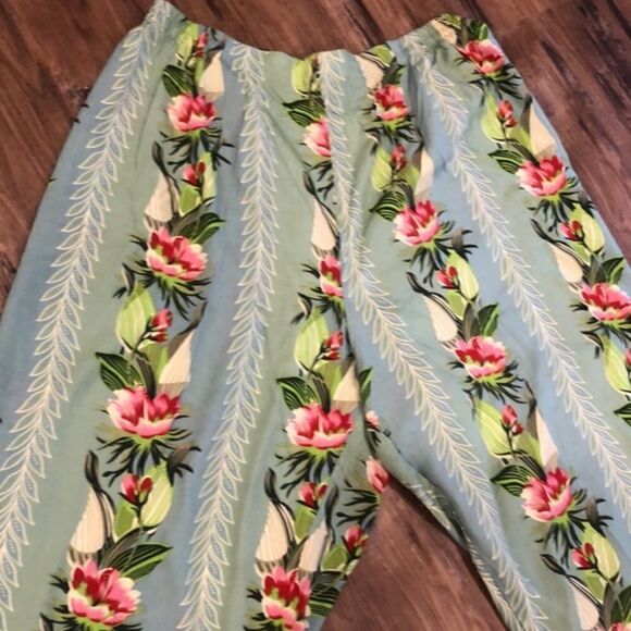 VNT 90’s tropical rayon capri palazzo beaded flowing lightweight summer pants - Picture 7 of 11